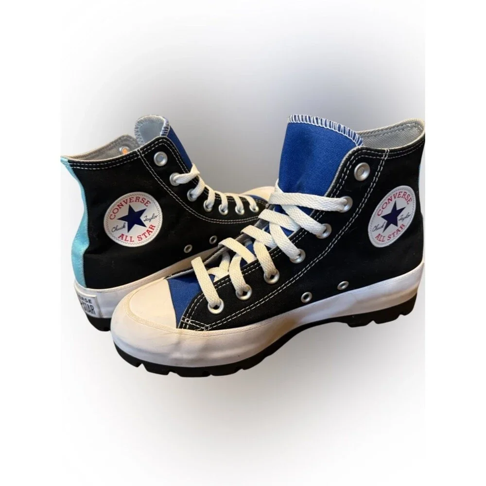 Converse Custom All Star Lugged High Top Platform Sneakers In Black And Blue - Picture 7 of 16